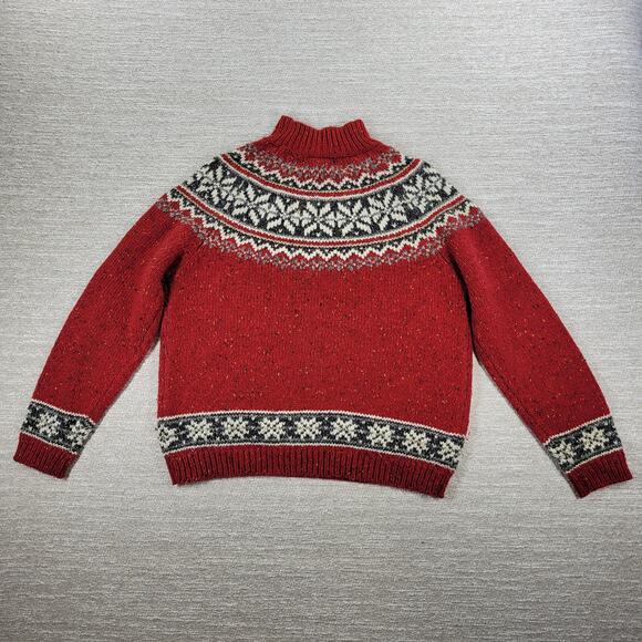 Vintage Just Design Fair Isle Sweater Women’s M Red Mock Neck Nordic Snowflake - Picture 11 of 13